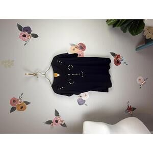 Ruby Rd. Black Embroidered Studded Scoopneck Tee - Size - Large
